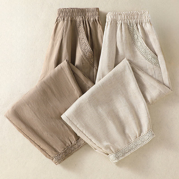 Buddha Stones Pantalon Capri bohème décontracté d'été, coupe droite, avec poches - image 15