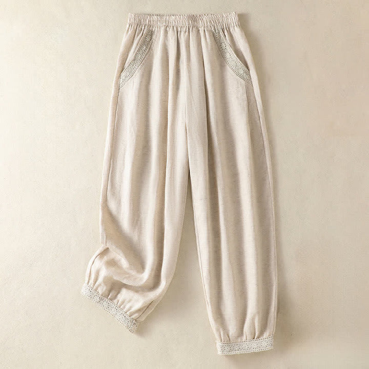 Buddha Stones Pantalon Capri bohème décontracté d'été, coupe droite, avec poches - Beige - US8-10, UK/AU12-14, EU40-42 (2XL) - image 6