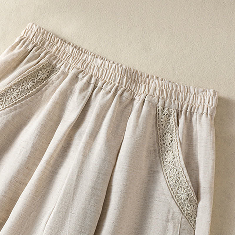 Buddha Stones Pantalon Capri bohème décontracté d'été, coupe droite, avec poches - image 10