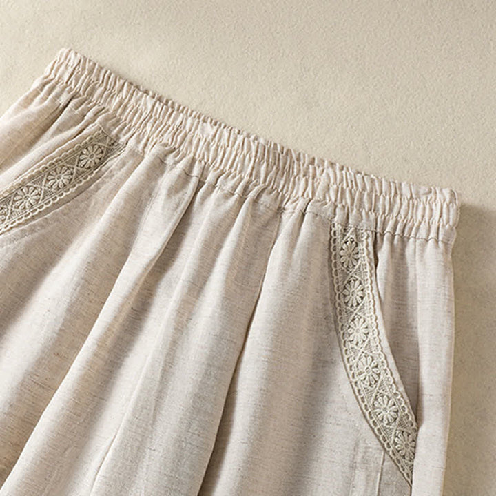 Buddha Stones Pantalon Capri bohème décontracté d'été, coupe droite, avec poches - image 10