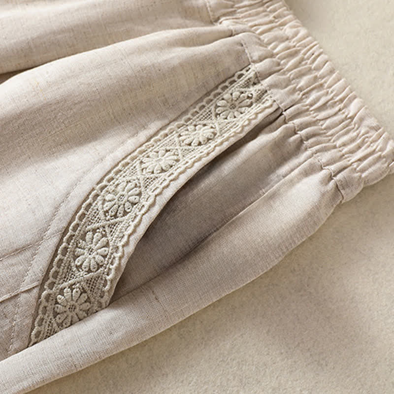 Buddha Stones Pantalon Capri bohème décontracté d'été, coupe droite, avec poches - image 11