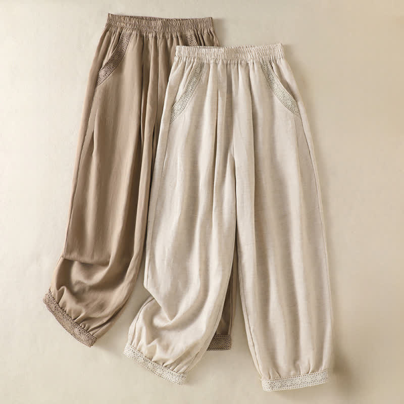 Buddha Stones Pantalon Capri bohème décontracté d'été, coupe droite, avec poches - image 14