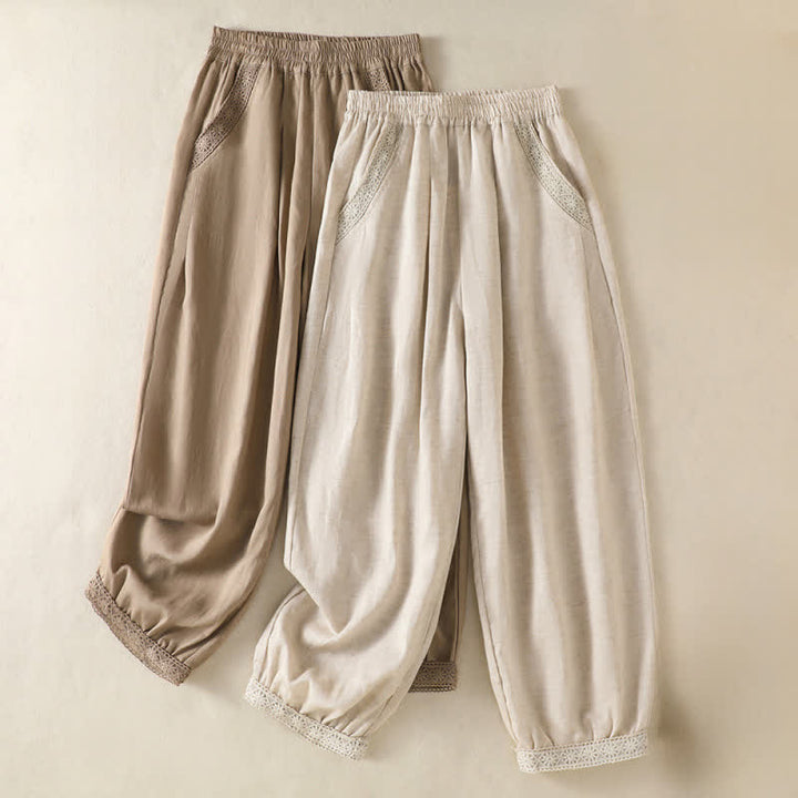 Buddha Stones Pantalon Capri bohème décontracté d'été, coupe droite, avec poches - image 14