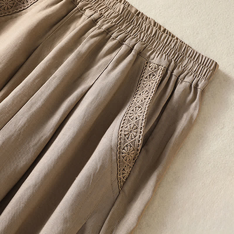Buddha Stones Pantalon Capri bohème décontracté d'été, coupe droite, avec poches - image 4