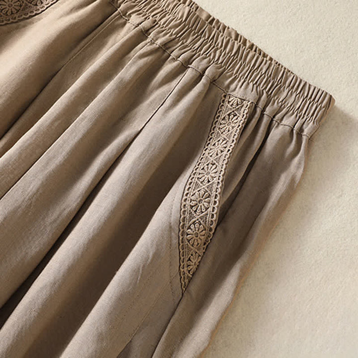 Buddha Stones Pantalon Capri bohème décontracté d'été, coupe droite, avec poches - image 4