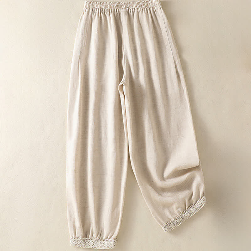 Buddha Stones Pantalon Capri bohème décontracté d'été, coupe droite, avec poches - image 7