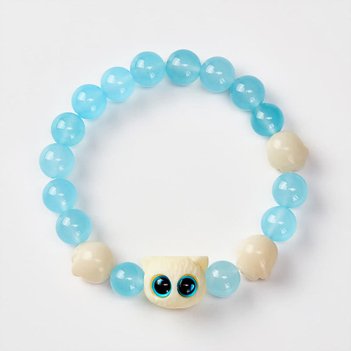 Buddha Stones Bracelet de pureté en calcédoine bleue sculptée à la main avec perle de chat - image 3