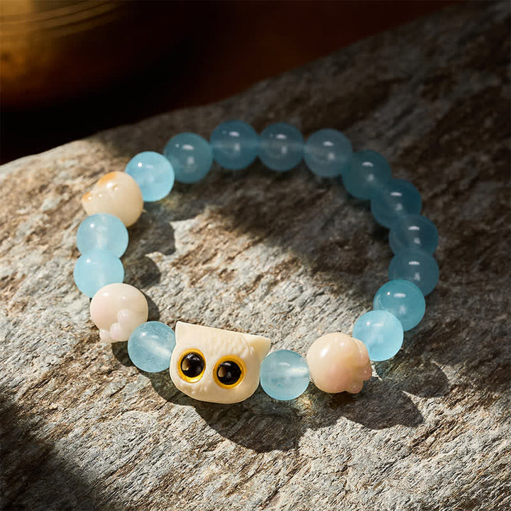 Buddha Stones Bracelet de pureté en calcédoine bleue sculptée à la main avec perle de chat - image 13