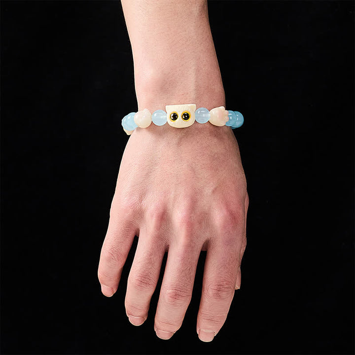Buddha Stones Bracelet de pureté en calcédoine bleue sculptée à la main avec perle de chat - image 17