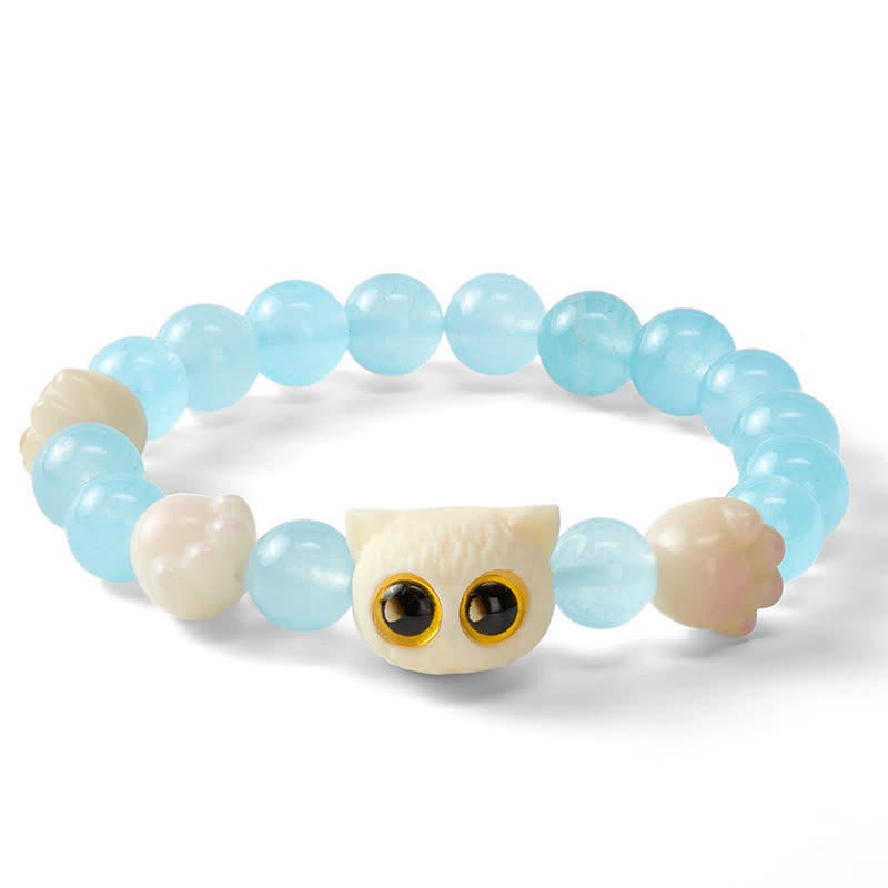 Buddha Stones Bracelet de pureté en calcédoine bleue sculptée à la main avec perle de chat - image 15