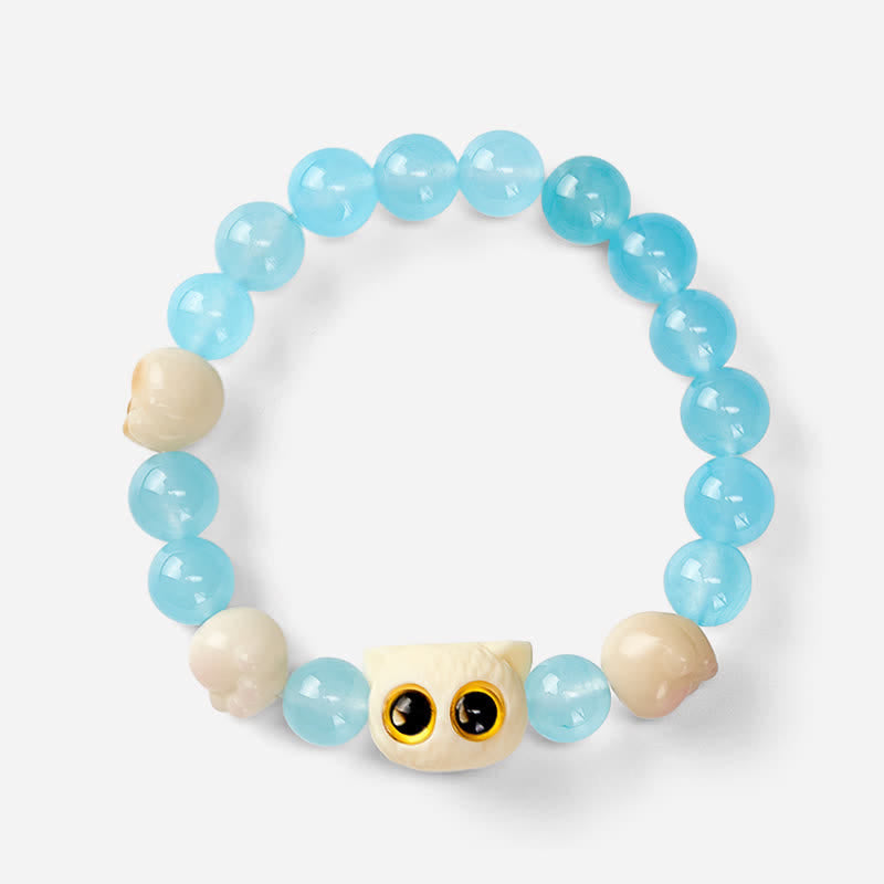 Buddha Stones Bracelet de pureté en calcédoine bleue sculptée à la main avec perle de chat - image 14