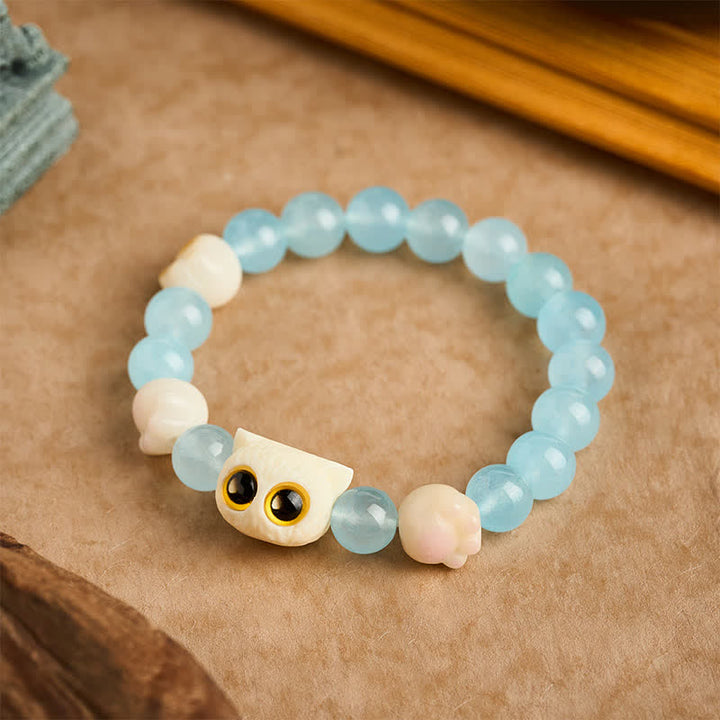 Buddha Stones Bracelet de pureté en calcédoine bleue sculptée à la main avec perle de chat - image 12