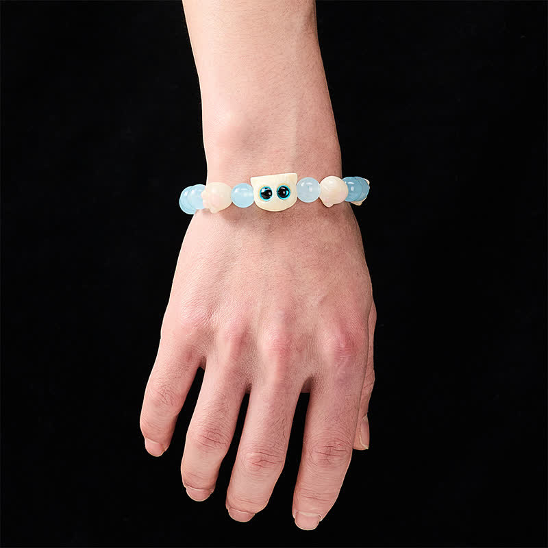 Buddha Stones Bracelet de pureté en calcédoine bleue sculptée à la main avec perle de chat - image 6
