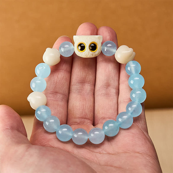 Buddha Stones Bracelet de pureté en calcédoine bleue sculptée à la main avec perle de chat - image 16