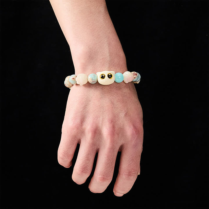 Buddha Stones Bracelet de perles en pierre de Shoushan sculptée à la main, représentant un chat et symbole de pureté. - image 17