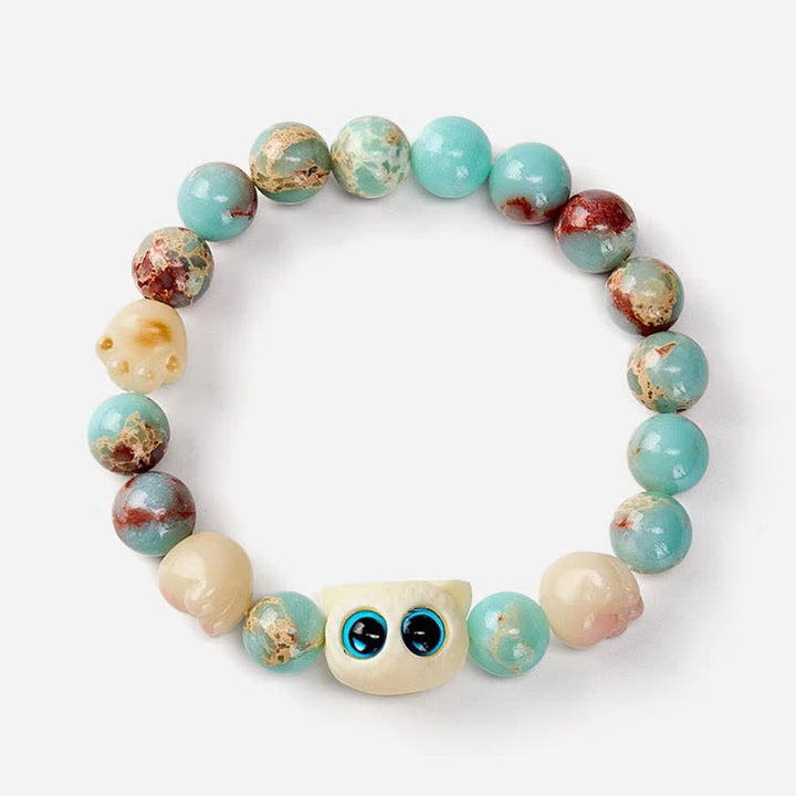 Buddha Stones Bracelet de perles en pierre de Shoushan sculptée à la main, représentant un chat et symbole de pureté. - image 4