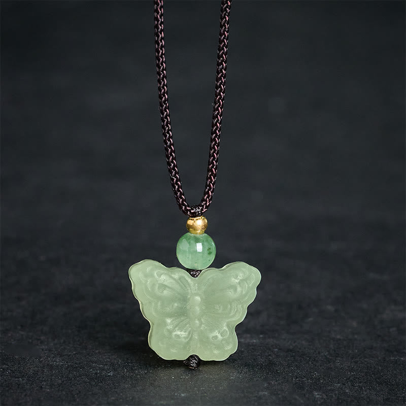 Buddha Stones Collier pendentif sculpté à la main Xiuyan Jade Butterfly Transformation - Jade Xiuyan naturelle (la couleur peut varier) - image 0