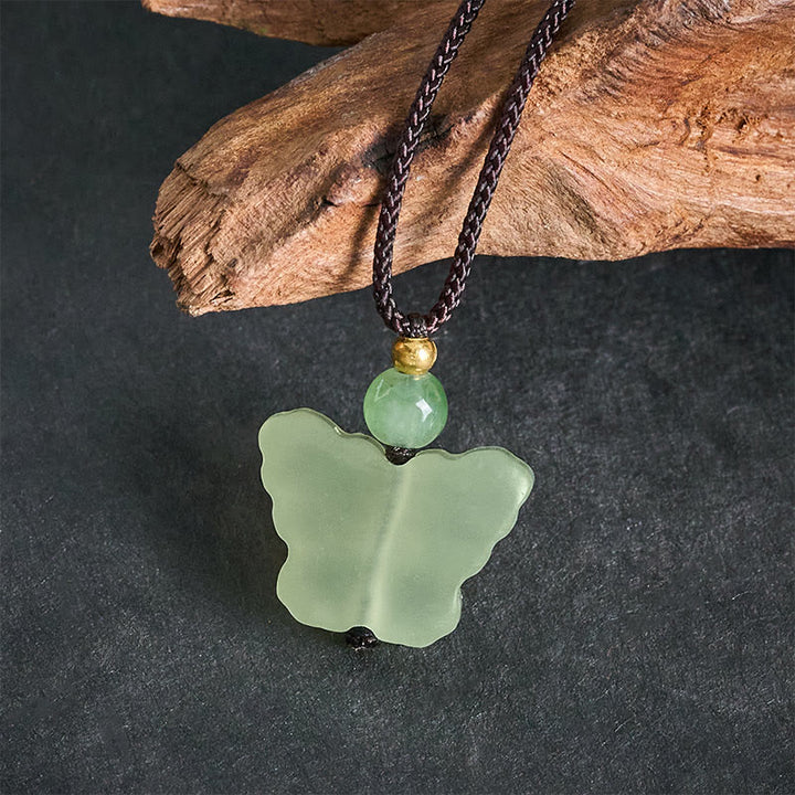 Buddha Stones Collier pendentif sculpté à la main Xiuyan Jade Butterfly Transformation - image 4