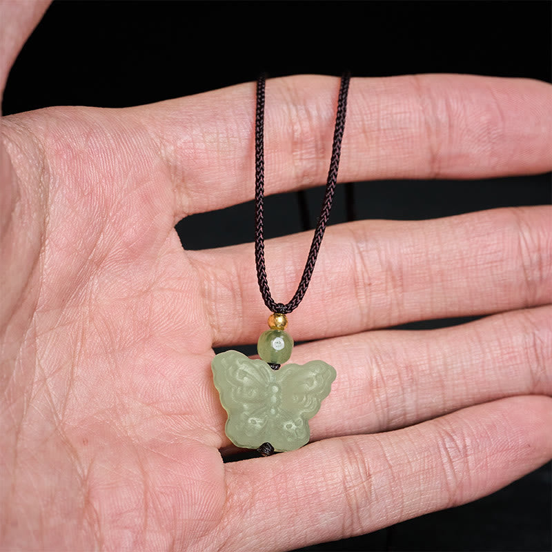 Buddha Stones Collier pendentif sculpté à la main Xiuyan Jade Butterfly Transformation - image 7