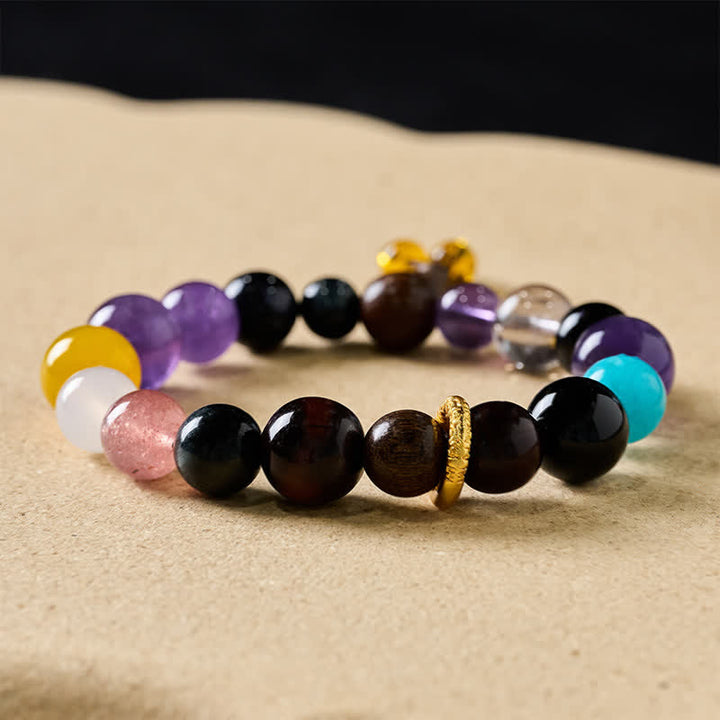 Buddha Stones Bracelet tibétain d'équilibre à 18 perles d'améthyste et d'œil de tigre - image 1