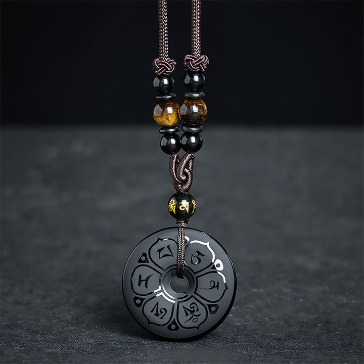 Buddha Stones Collier tressé gravé avec boucle de protection en obsidienne noire et boucle de paix - image 3