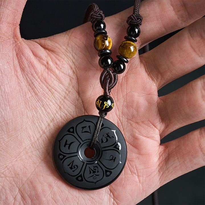 Buddha Stones Collier tressé gravé avec boucle de protection en obsidienne noire et boucle de paix - image 7