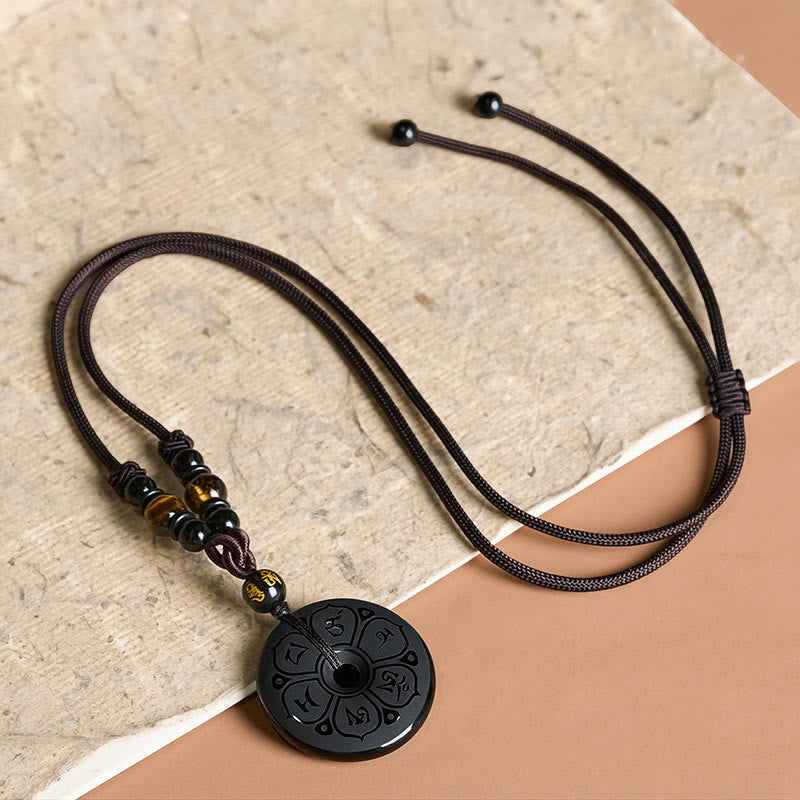 Buddha Stones Collier tressé gravé avec boucle de protection en obsidienne noire et boucle de paix - image 2