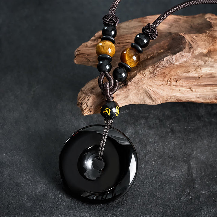 Buddha Stones Collier tressé gravé avec boucle de protection en obsidienne noire et boucle de paix - image 4