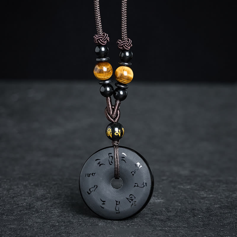 Buddha Stones Collier tressé gravé avec boucle de protection en obsidienne noire et boucle de paix - image 10