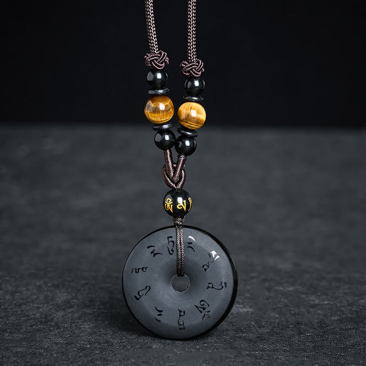 Buddha Stones Collier tressé gravé avec boucle de protection en obsidienne noire et boucle de paix - image 10