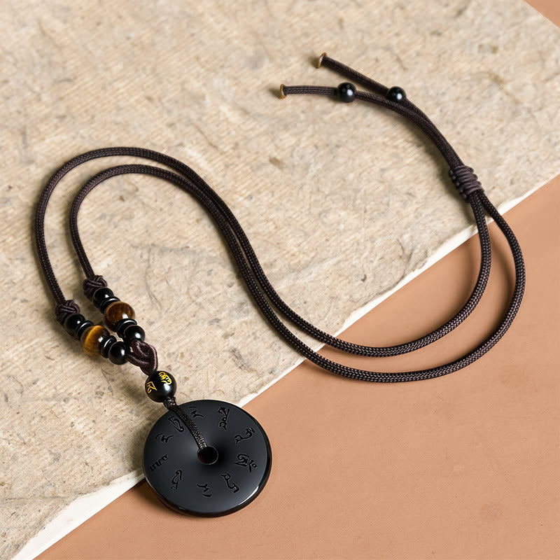 Buddha Stones Collier tressé gravé avec boucle de protection en obsidienne noire et boucle de paix - image 11