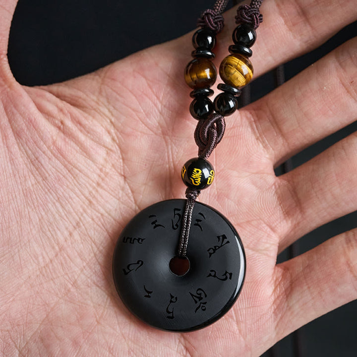 Buddha Stones Collier tressé gravé avec boucle de protection en obsidienne noire et boucle de paix - image 12