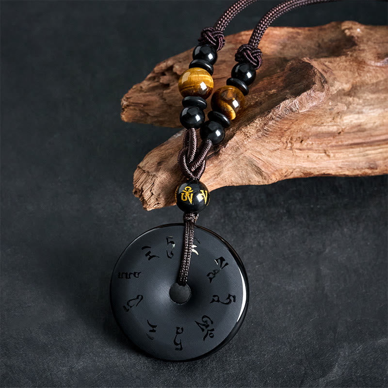 Buddha Stones Collier tressé gravé avec boucle de protection en obsidienne noire et boucle de paix - image 9