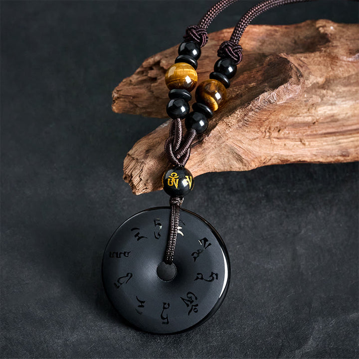 Buddha Stones Collier tressé gravé avec boucle de protection en obsidienne noire et boucle de paix - image 9