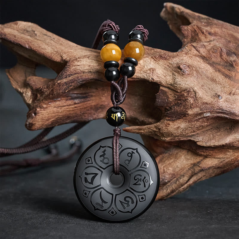 Buddha Stones Collier tressé gravé avec boucle de protection en obsidienne noire et boucle de paix - Manjushri (Sagesse ♥ Intuition) - image 13