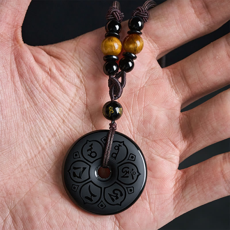 Buddha Stones Collier tressé gravé avec boucle de protection en obsidienne noire et boucle de paix - image 17