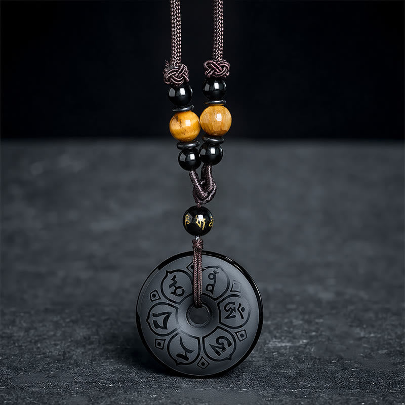Buddha Stones Collier tressé gravé avec boucle de protection en obsidienne noire et boucle de paix - image 15