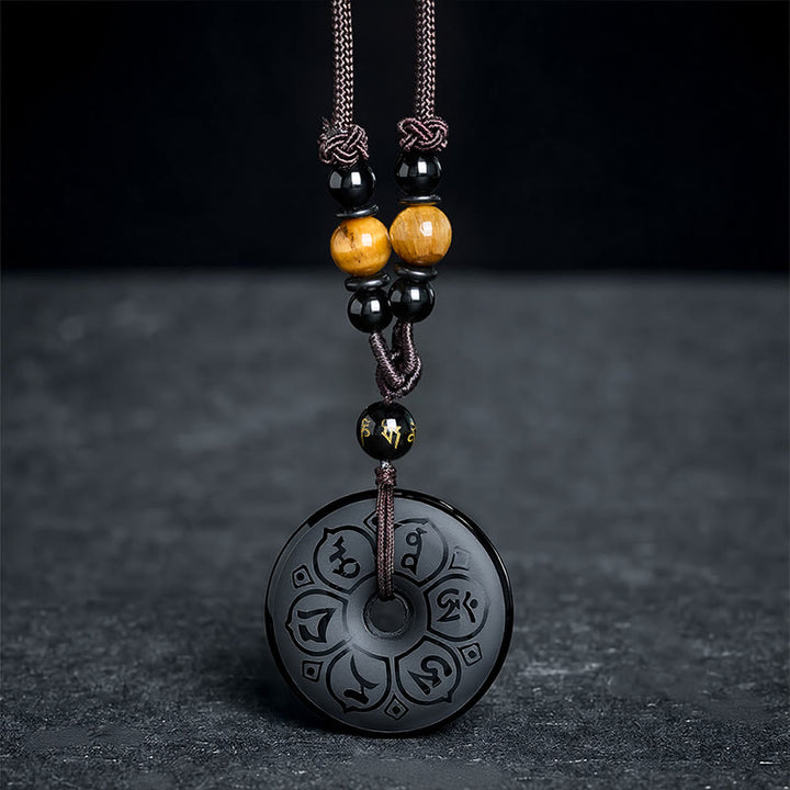 Buddha Stones Collier tressé gravé avec boucle de protection en obsidienne noire et boucle de paix - image 15