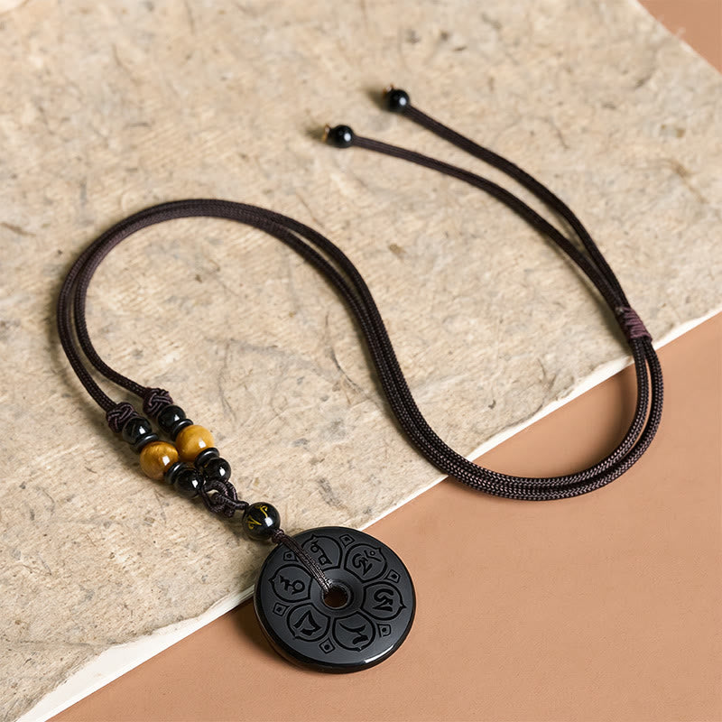 Buddha Stones Collier tressé gravé avec boucle de protection en obsidienne noire et boucle de paix - image 16