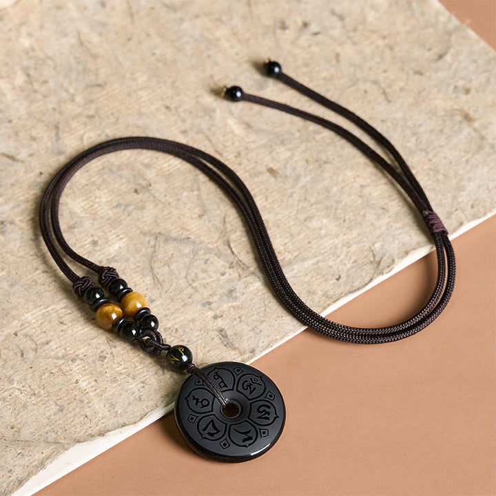 Buddha Stones Collier tressé gravé avec boucle de protection en obsidienne noire et boucle de paix - image 16