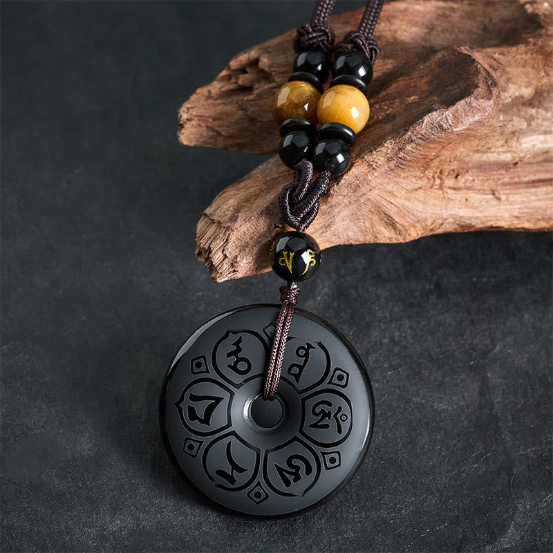 Buddha Stones Collier tressé gravé avec boucle de protection en obsidienne noire et boucle de paix - image 14
