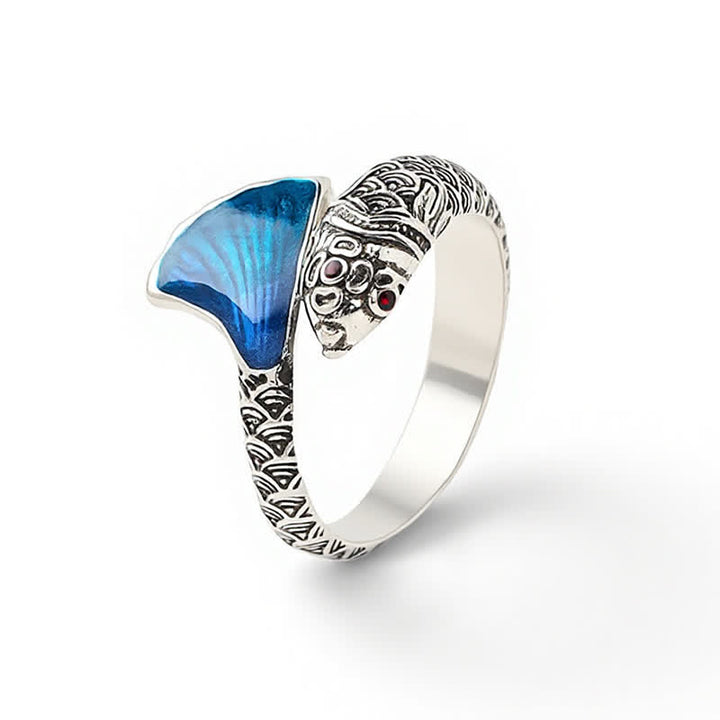 Buddha Stones Bague ajustable vintage Koi Fish en émail bleu, succès - image 5
