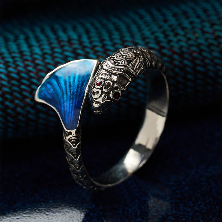 Buddha Stones Bague ajustable vintage Koi Fish en émail bleu, succès - image 2