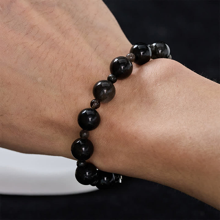 Buddha Stones Bracelet de protection en obsidienne noire à une ou deux couches de perles rondes - image 7