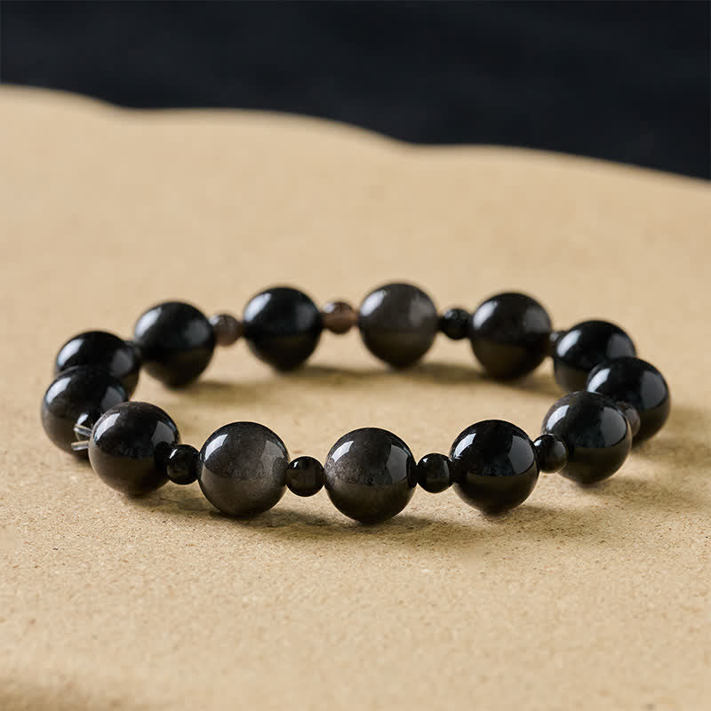 Buddha Stones Bracelet de protection en obsidienne noire à une ou deux couches de perles rondes - Obsidienne noire de 10 mm - Enveloppe simple - image 0