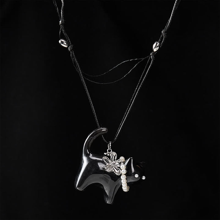 Buddha Stones Collier de paix en résine noire et marron avec perles et fleur de chat. - image 10