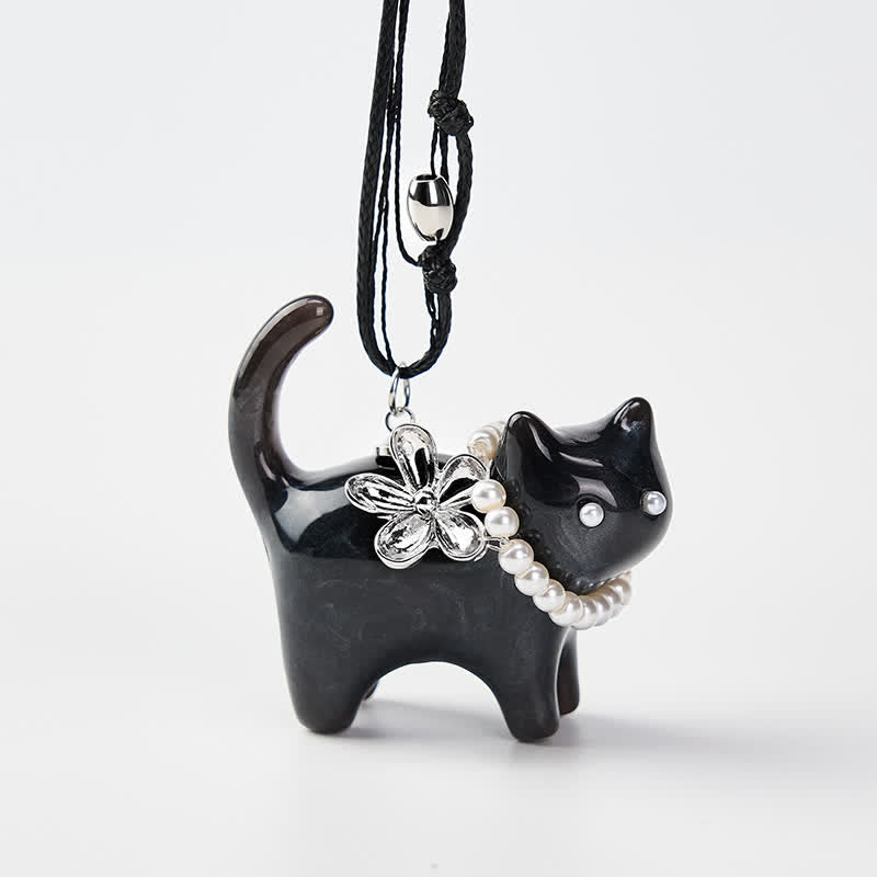 Buddha Stones Collier de paix en résine noire et marron avec perles et fleur de chat. - image 8