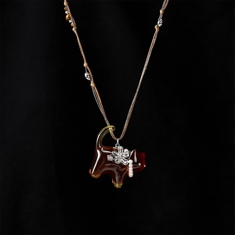 Buddha Stones Collier de paix en résine noire et marron avec perles et fleur de chat. - image 4
