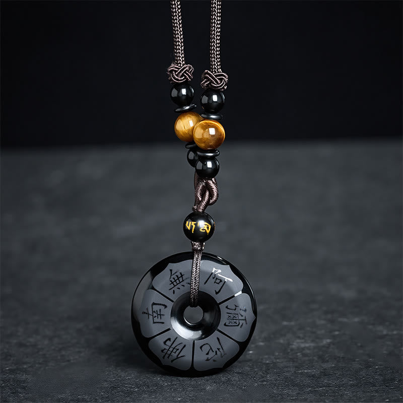 Buddha Stones Collier de protection Namo Ami Peace Buckle en obsidienne noire gravé - image 2