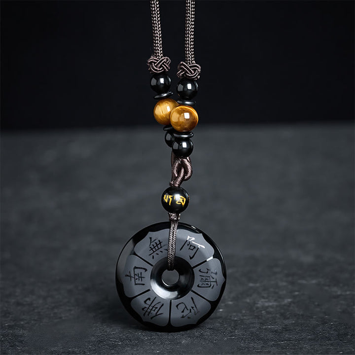 Buddha Stones Collier de protection Namo Ami Peace Buckle en obsidienne noire gravé - image 2